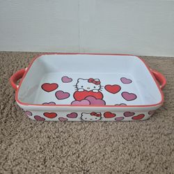 Hello Kitty Valentines Love Heart Ceramic Baking Pan 12.5" x 8.5" Baker