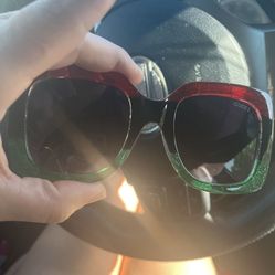 Gucci Oversized  Sunglasses Gg0083s Black Red Green Sparkle Sunglasses