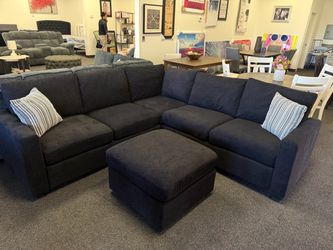 Dark Navy Sectional Sofa with Ottoman