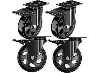 4 Inch Caster Wheels Heavy Duty 2200Lbs, Casters Set Of 4 With Safety Dual Locking, Swivel Industrial Plate Casters, No Noise Wheels For Cart, Furnitu
