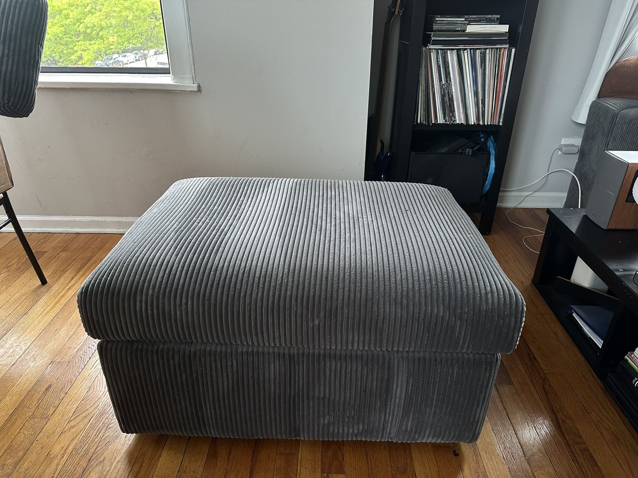Dark Grey Corduroy Ottoman