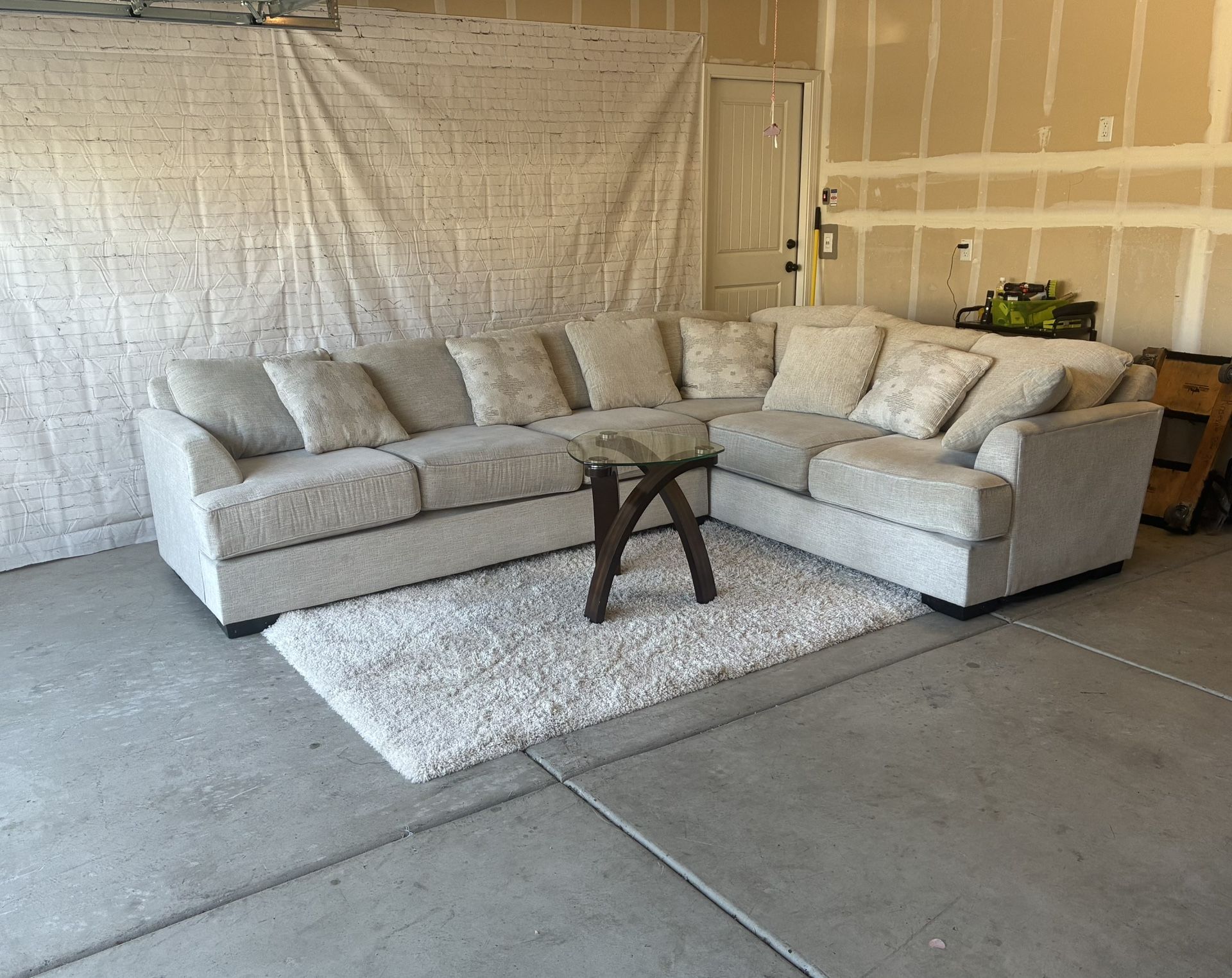 Light Beige Sectional Sofa w/ Pillows