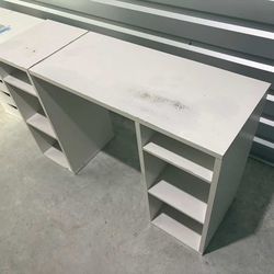 White wooden computer desk with cubicle