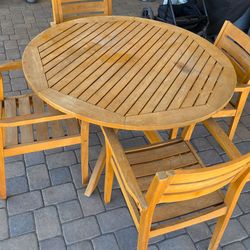 Outdoor Patio Wooden Table + 4 Chairs Set