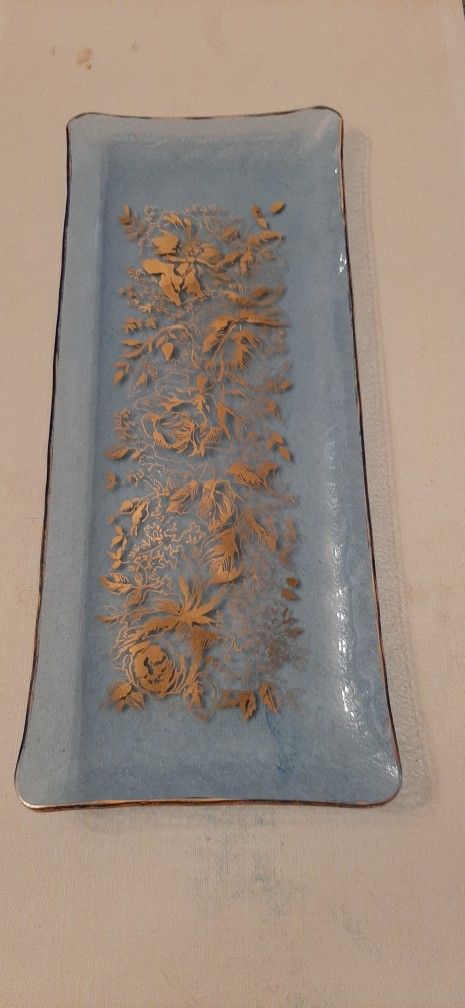 Vintage Decorative Blue and Gold Tray