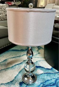 Tall Crystal and Chrome Table Lamp 28” (light gray)