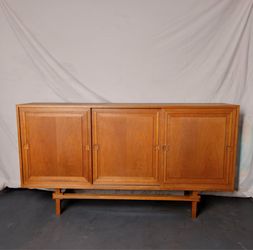 Danish Oak Bar Sideboard – Mirrored Bar, Sliding Doors, 1960s/70s