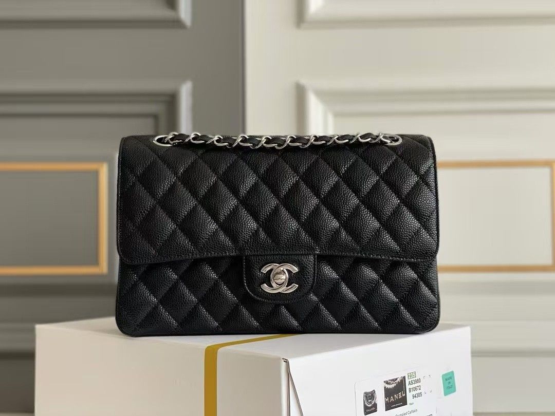 CHANEL Black Medium Double Flap Shoulder Bag