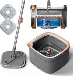 KZKR Spin Mop & Bucket Set – 2 Microfiber Pads, 360° Rotating, Self-Wringing & Dual Water