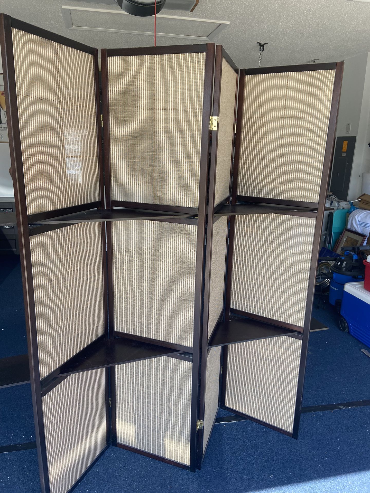 4-panel Room Divider With 2 Shelves