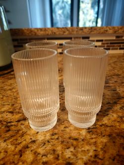 Set of 4 Ribbed Clear Glass Tumblers
