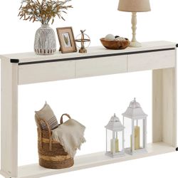 Console Table, 47.2 Inches Sofa Table, Narrow Entryway Table, Entry Table with 3 Drawers, Bottom Shelf, Metal Corners, for Living Room, Bedroom, Farmh