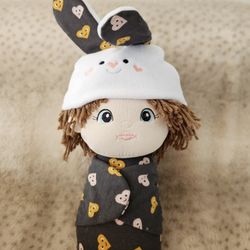 Girls Baby Doll With Easter Bunny Beanie Embroidered Cute 