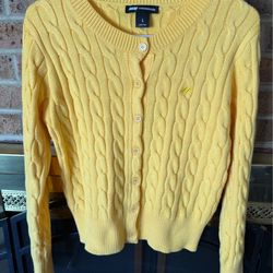 LADIES LARGE MASSMODE YELLOW CARDIGAN SWEATER