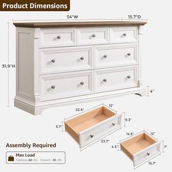 Farmhouse 7 Drawers Dresser for Bedroom, 54" Wide Wood Rustic Chest of Drawers w/Roman Column, Wooden Storage Dressers Organizer for Bedroom, Living R