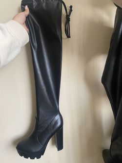Faux Leather Knee High Heel Boots 7.5