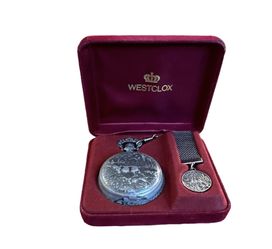 Westclox pocket watch with deer and dogs sale