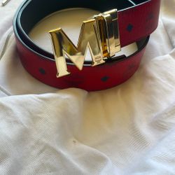 Red Mcm Belt Authentic