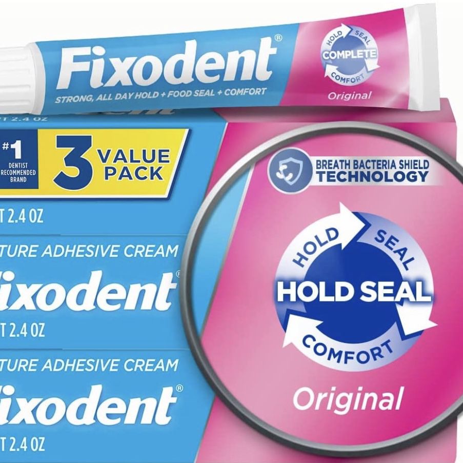 Fixodent Complete Original - Crema adhesiva para dentaduras, 2.4 onzas  (paquete de 3)