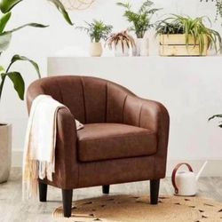  Brown PU Cover Club Chair with Armrest  Brown  Material: Plywood, PU, Foam, Plastic Legs  Product Overall Size: 26.4″L x 