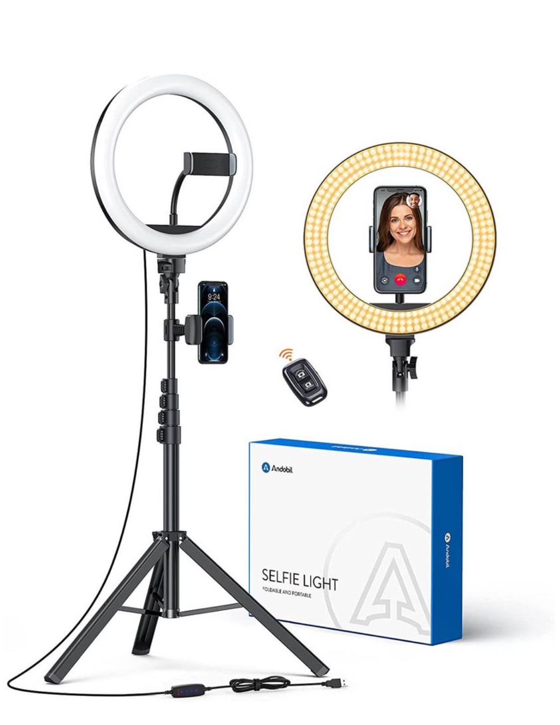 10” Selfie Ring Light with 61" Extendable Tripod Stand & 3 Phone Holders