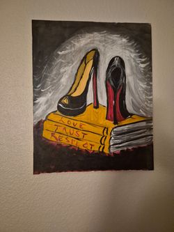 Original Acrylic Painting High Heels and Books
