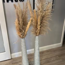 2 Diamond Vases with Pampas