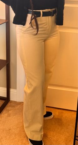 Zara High Waist Wide Leg Trousers Cream Ecru Size XS 24