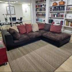 Brown L Shaped Two Piece Sectional Couch 