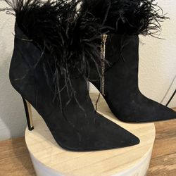 Michael Kors Women's Whitby Feather Trim Suede Ankle Boot Black