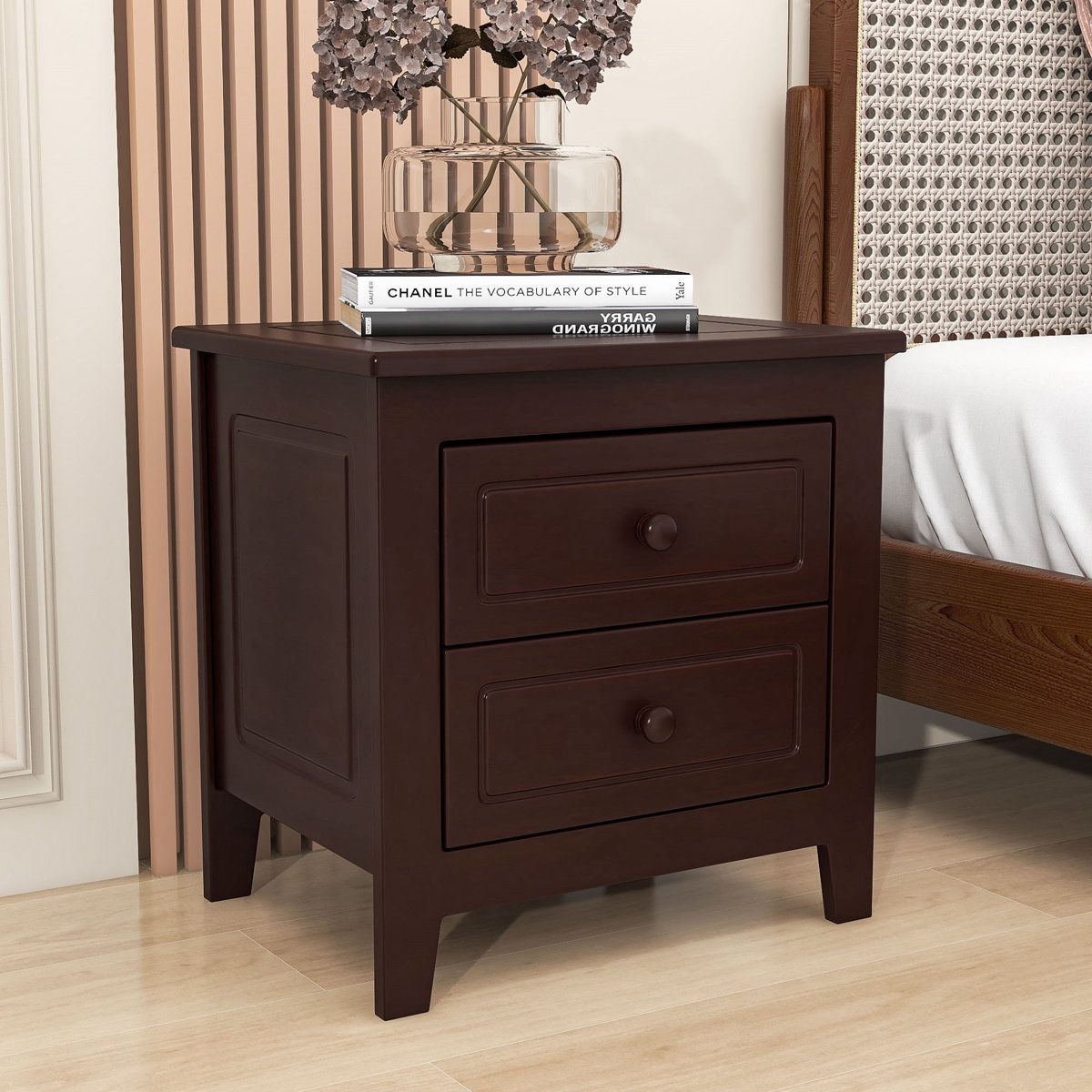 NEW. Walnut, 2 Drawers Nightstand for Bedroom Set Of 2