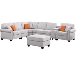 Sectional Couch With Ottoman (light Grey)