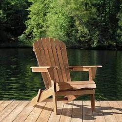 Wooden Adirondack Lounge Chair – Folding Outdoor Patio Chair, Natural & Coffee