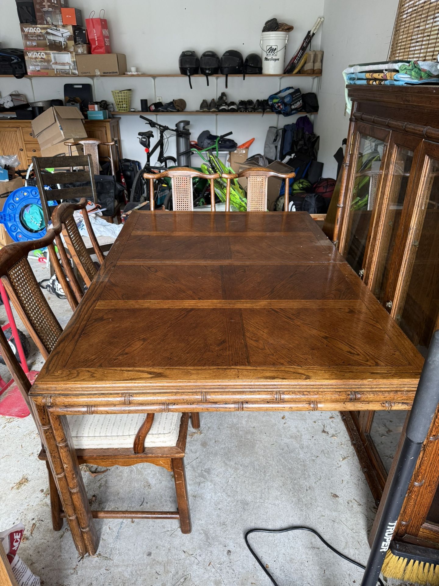 Dining Room Set With China Cabinet. 5 Chairs Extra Leaves 