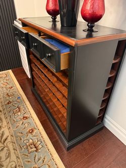 Black Wood Wine Rack Sideboard Cabinet