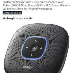 Anker PowerConf Speakerphone, Zoom Certified Conference Speaker with 6 Mics, 360° Enhanced Voice Pickup, 24H Call Time, Bluetooth 5.3, USB C