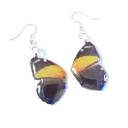 Yellow and black butterfly wings dangle earrings with silver hooks new handmade