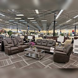 3 Pieces Dark Brown Breathable Air Leather Manual Recliner Sofa Set