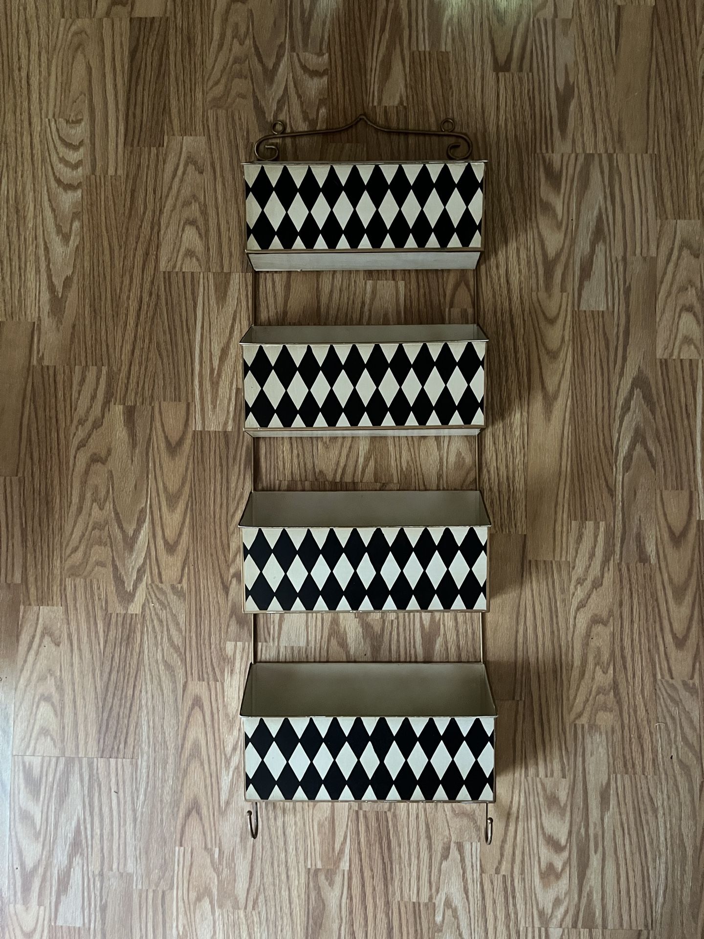 Tiered Modern Diamond Print Metal Wall Storage Rack
