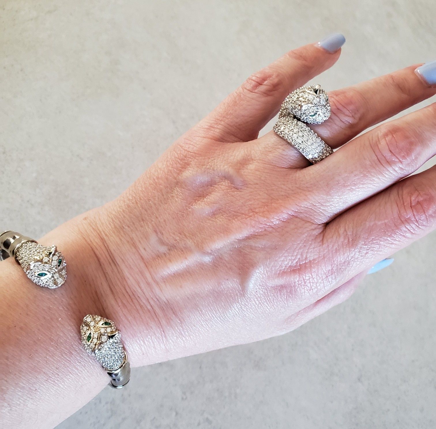 Sonia Bitton Sterling Silver Panther Wrap Ring and Bracelet Set sz 7