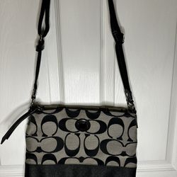 Coach Purse Black and Grey Signature Canvas