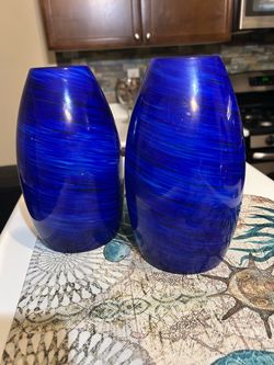 Cobalt Blue Swirl Glass Vases – Set of 2