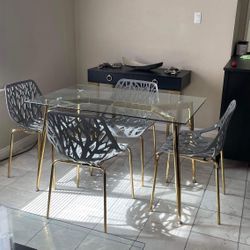 Gray Gold Dining Table Set For 4