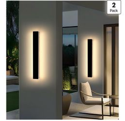 Mikeru 2-Pack 23.6-Inch Outdoor Wall Sconces, 3000K Warm White, IP65 Waterproof Black Outdoor Light, Hardwired Wall-Mounted Fixture for Porch, Patio, 