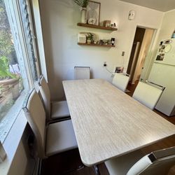 Beige 7-Piece Dining Table Set, Seats 6, Modern 63-Inch Marble Table with Chairs