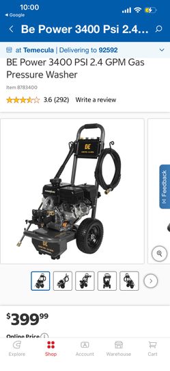 BE Power 3400 PSI 2.4 GPM Gas Pressure Washer