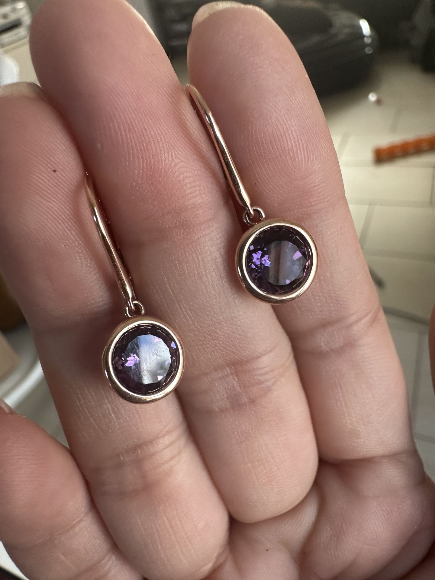 14kt Rose Gold Amethyst Drop Earring  