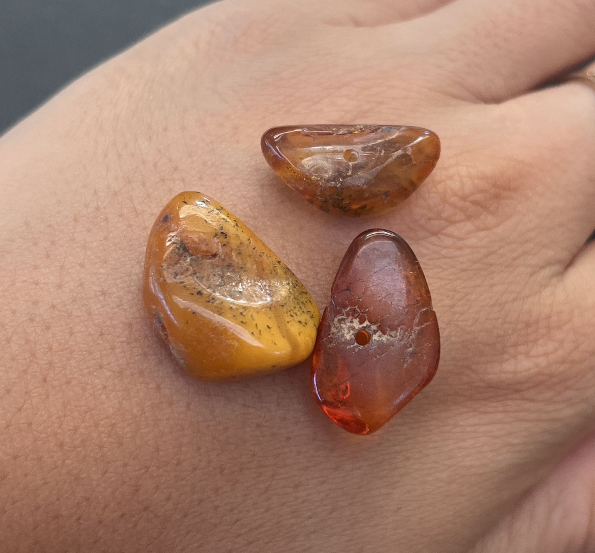 Three Baltic Amber beads with holes #2