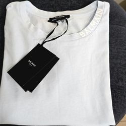 Brand New Balmain Men's Logo Light Blue Cotton T-Shirt Size Medium and Large