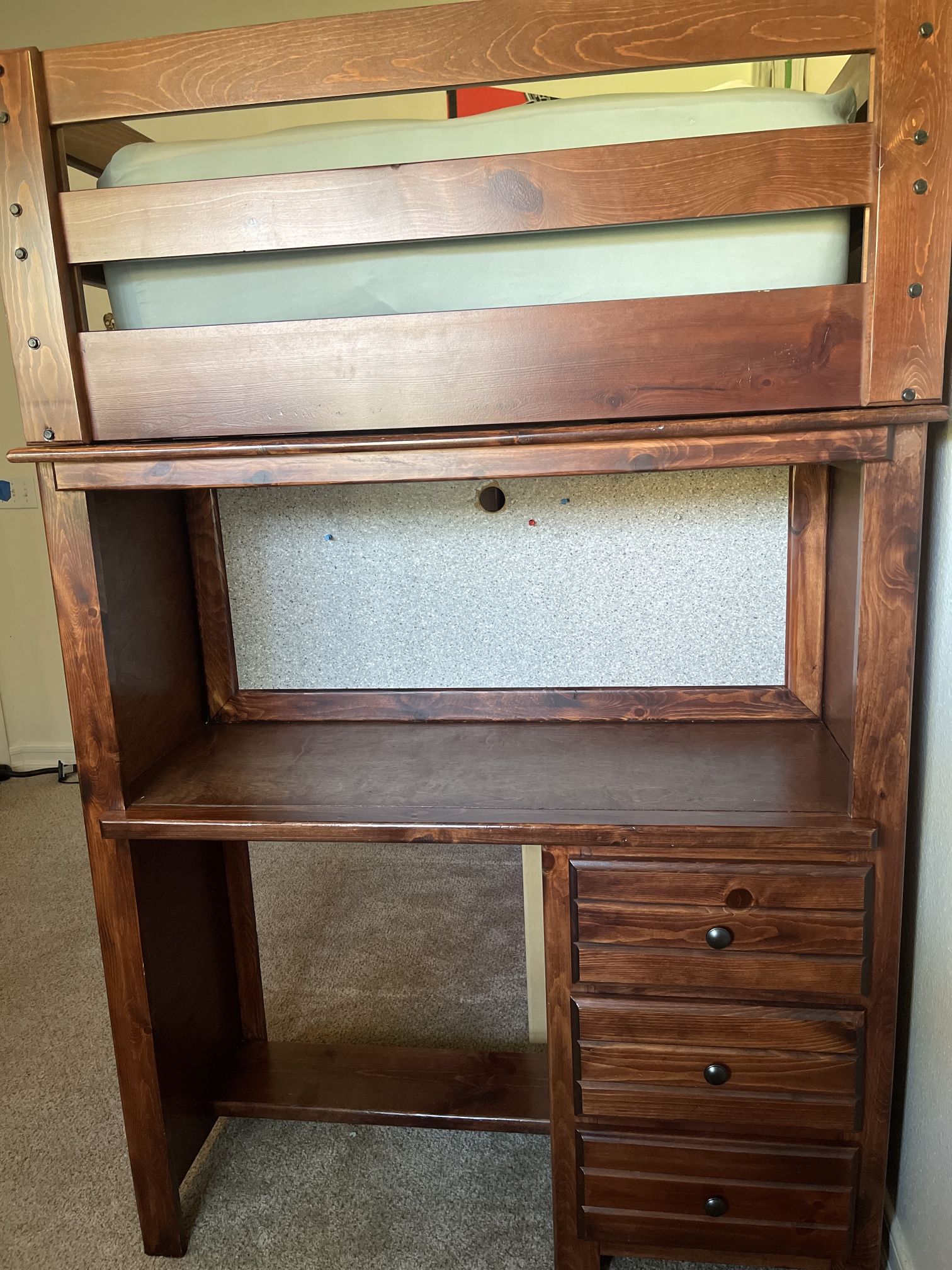 Twin Loft Bed With Desk, Shelves And Drawers